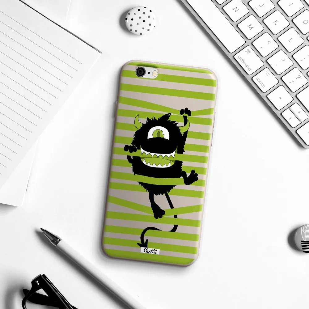 a black monster with horns and green stripes Apple iPhone 6 Silicone Stone Case