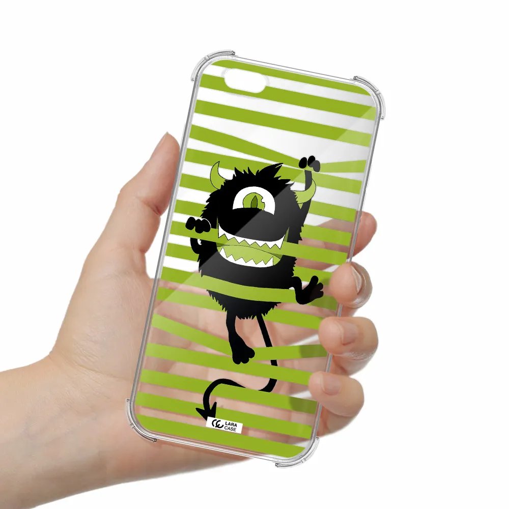 a black monster with horns and green stripes Apple iPhone 6S Clear PC Case