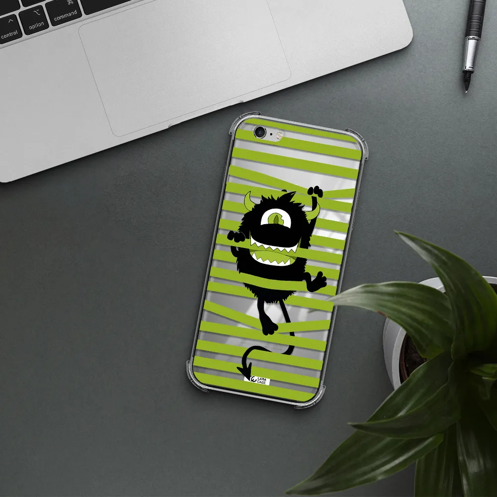 a black monster with horns and green stripes Apple iPhone 6S Clear PC Case