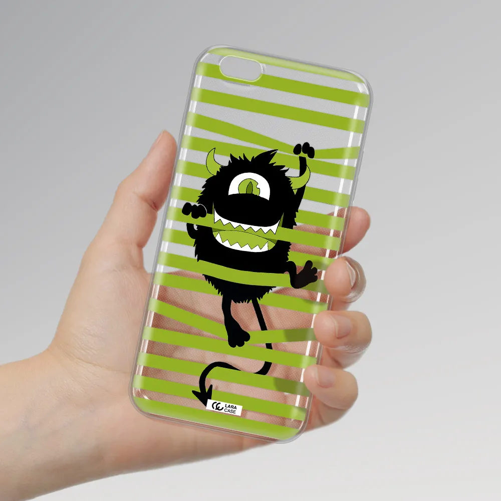 a black monster with horns and green stripes Apple iPhone 6S Clear TPU Case