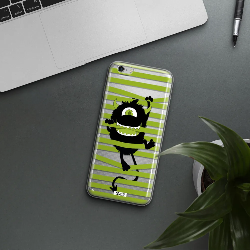 a black monster with horns and green stripes Apple iPhone 6S Clear TPU Case
