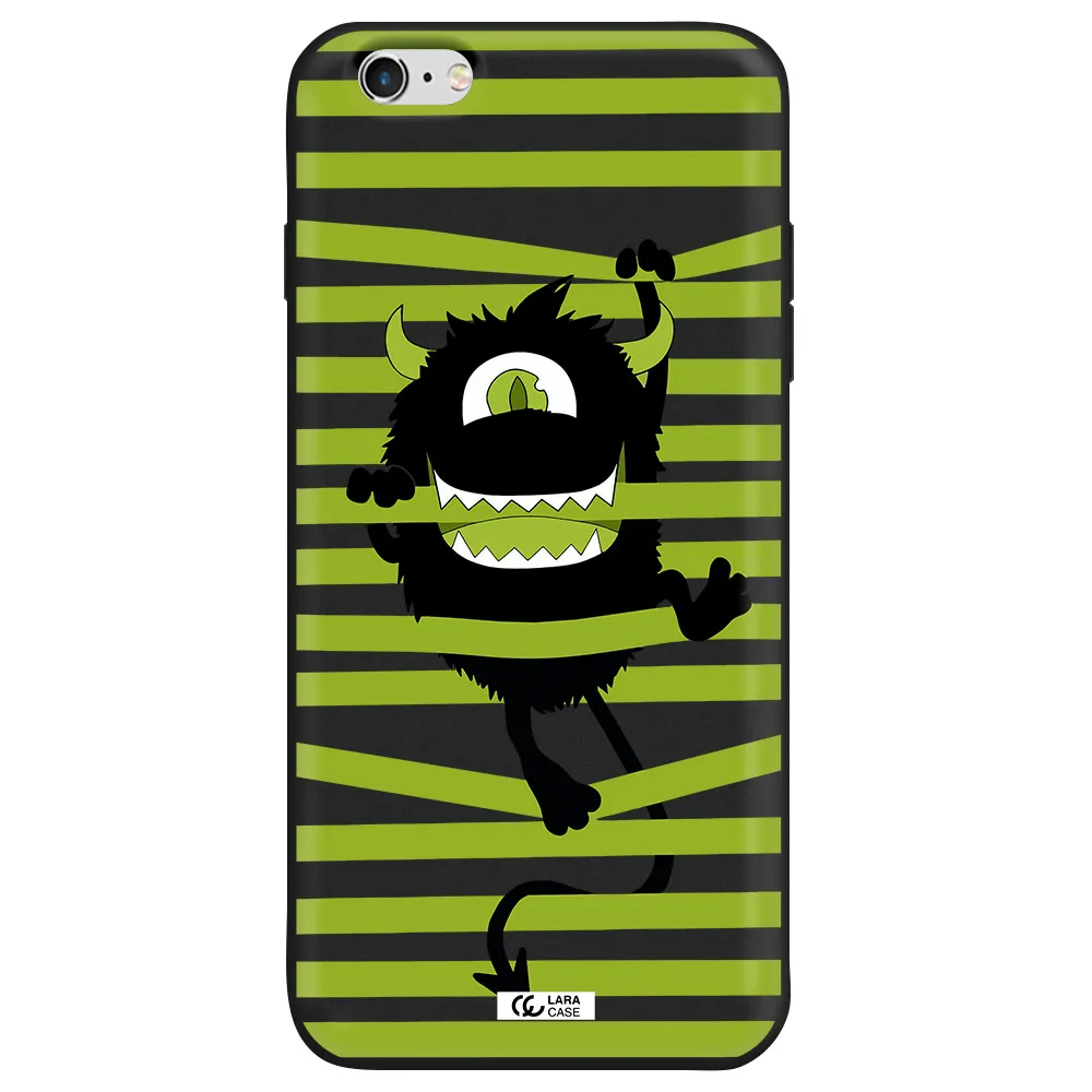 a black monster with horns and green stripes Apple iPhone 6S Silicone black Case