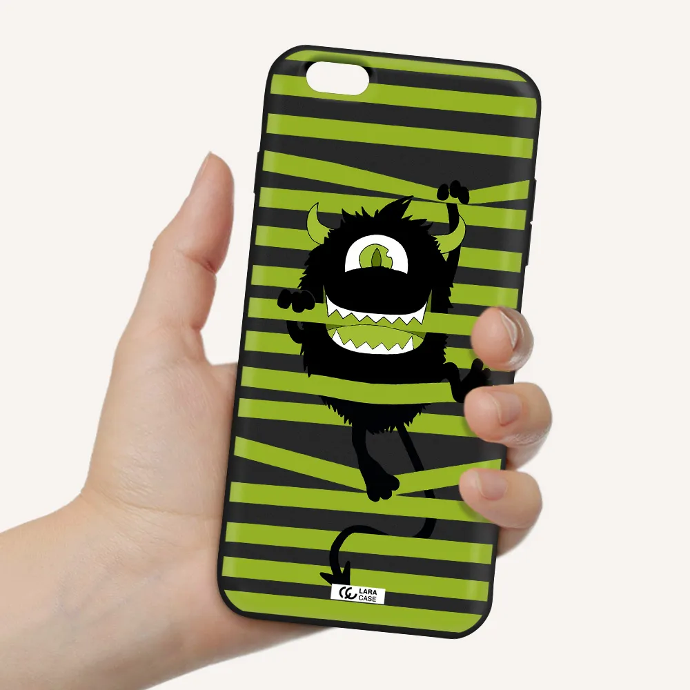 a black monster with horns and green stripes Apple iPhone 6S Silicone black Case