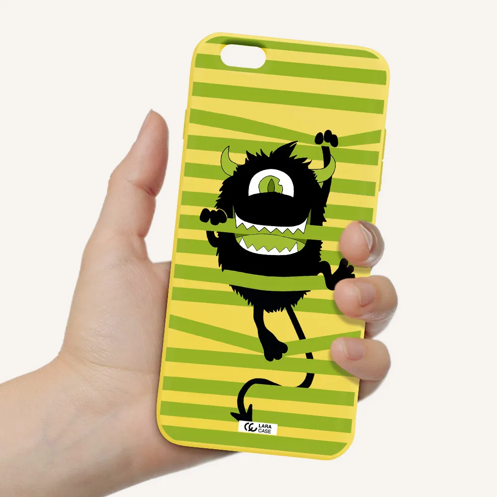 a black monster with horns and green stripes Apple iPhone 6S Silicone canary yellow Case