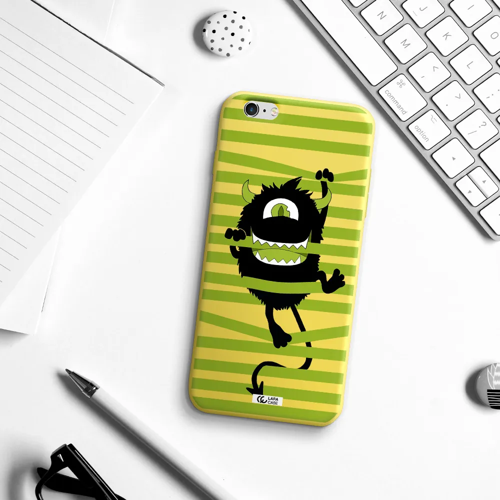 a black monster with horns and green stripes Apple iPhone 6S Silicone canary yellow Case