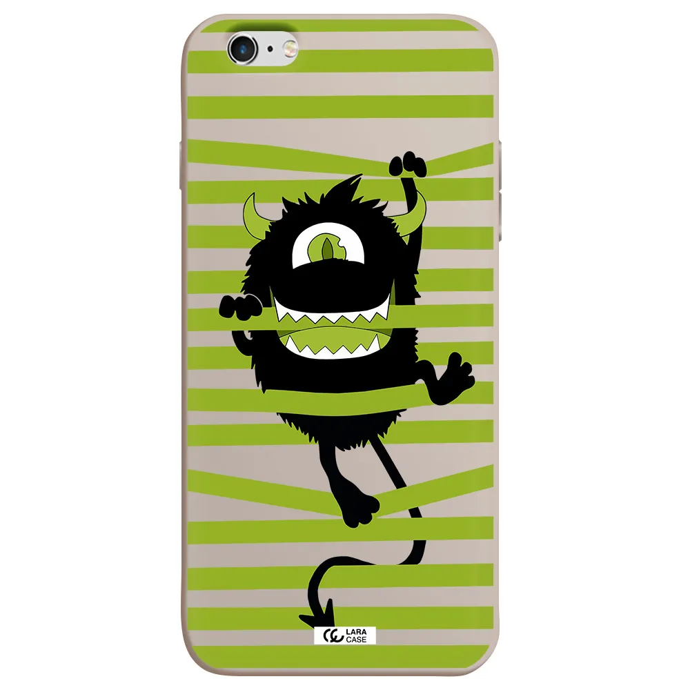 a black monster with horns and green stripes Apple iPhone 6S Silicone Stone Case
