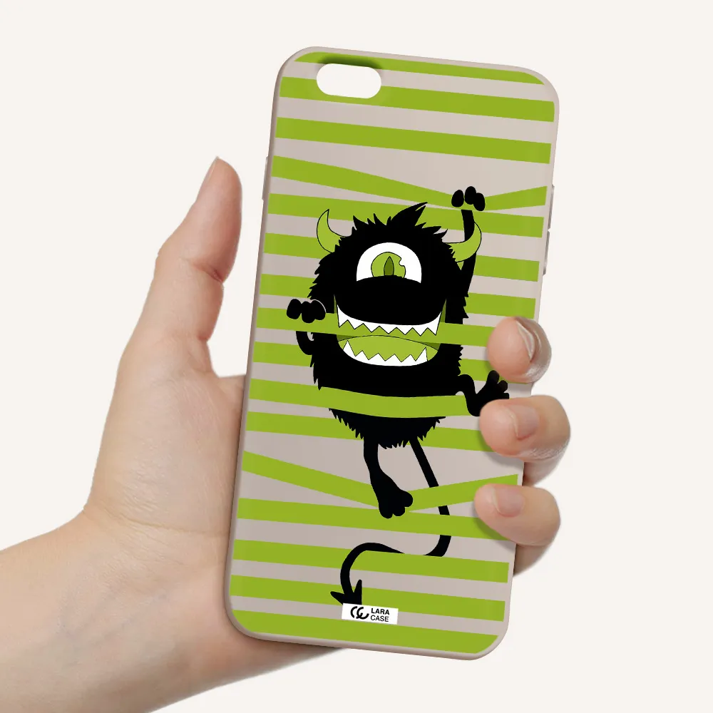 a black monster with horns and green stripes Apple iPhone 6S Silicone Stone Case