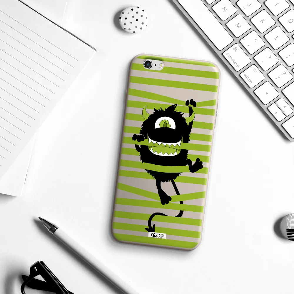 a black monster with horns and green stripes Apple iPhone 6S Silicone Stone Case