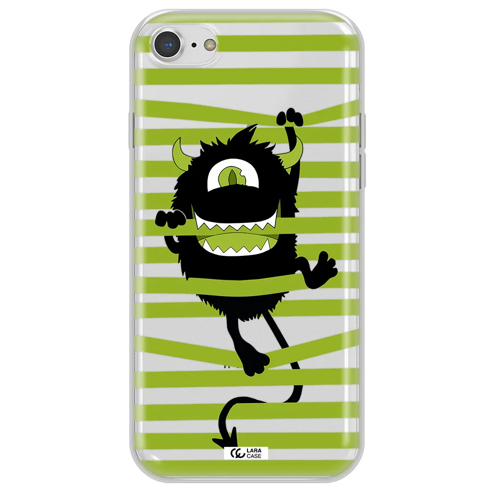 a black monster with horns and green stripes Apple iPhone 7 Clear TPU Case