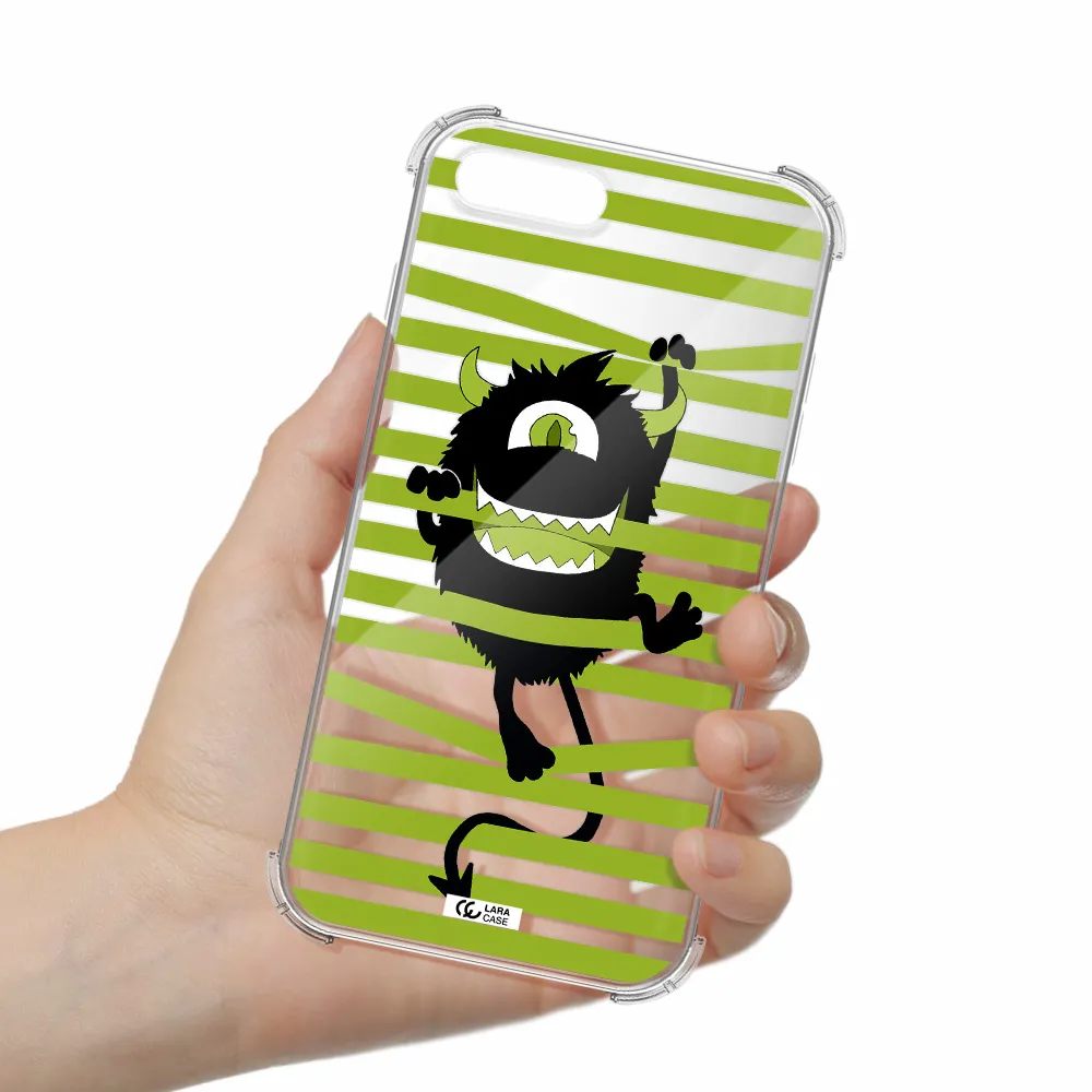 a black monster with horns and green stripes Apple iPhone 7 plus Clear PC Case