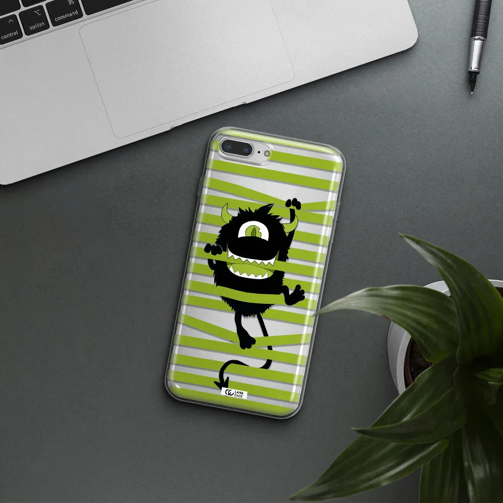 a black monster with horns and green stripes Apple iPhone 7 plus Clear TPU Case