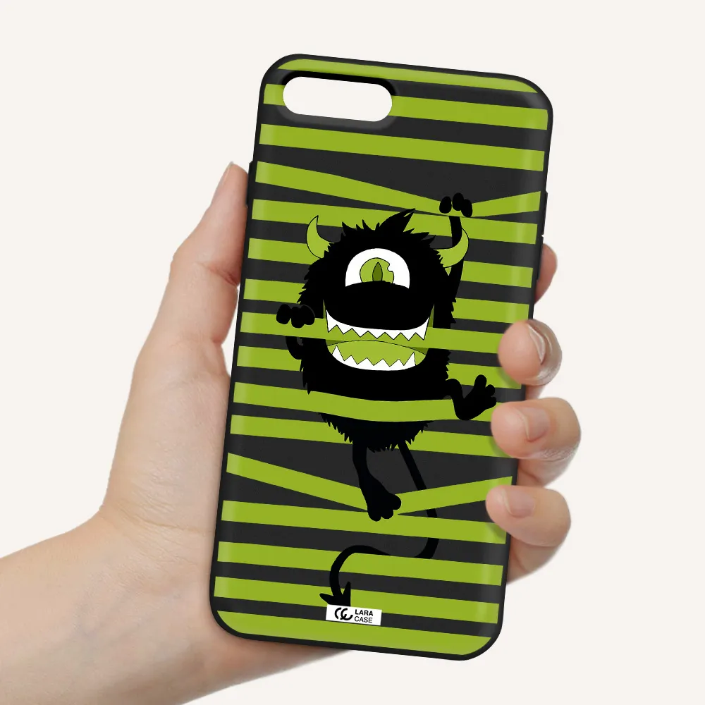 a black monster with horns and green stripes Apple iPhone 7 plus Silicone black Case