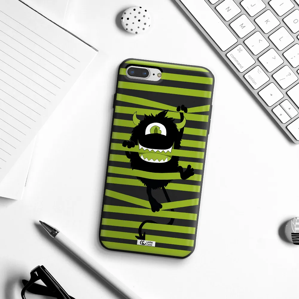 a black monster with horns and green stripes Apple iPhone 7 plus Silicone black Case