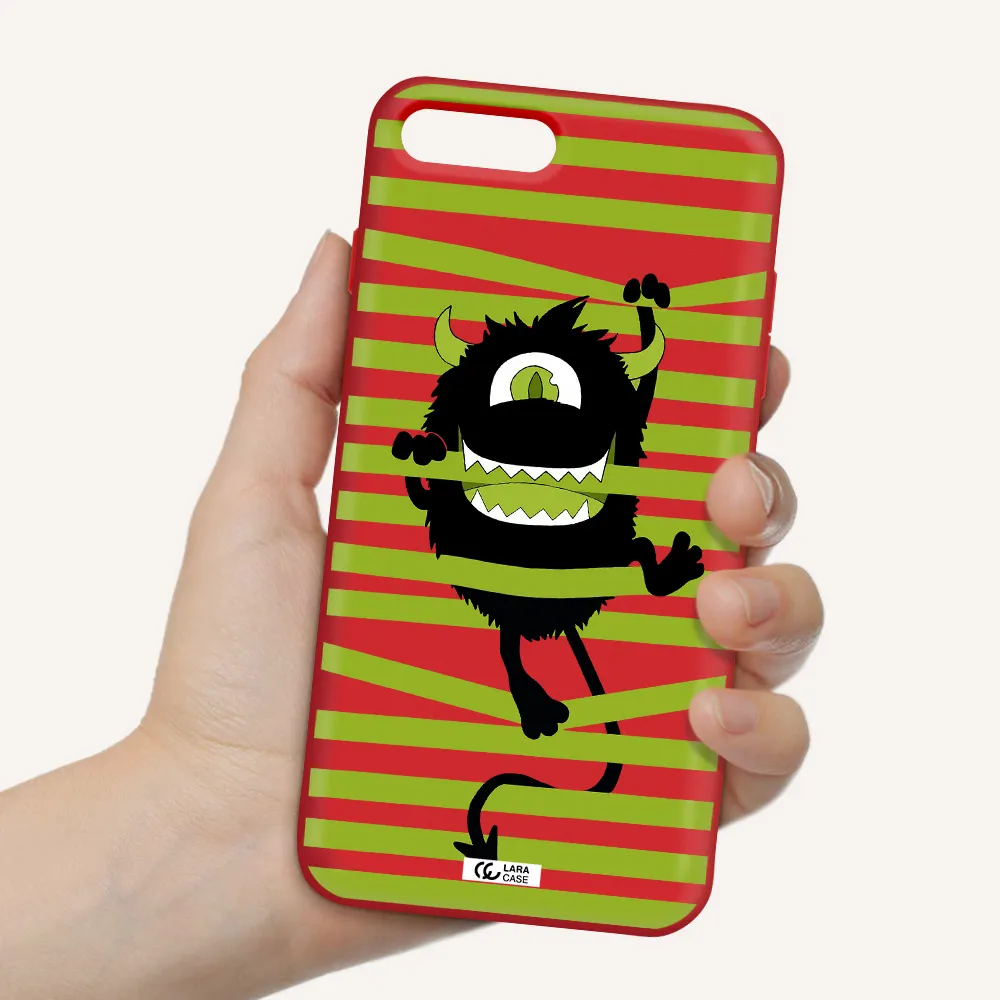a black monster with horns and green stripes Apple iPhone 7 plus Silicone Imperial Red Case