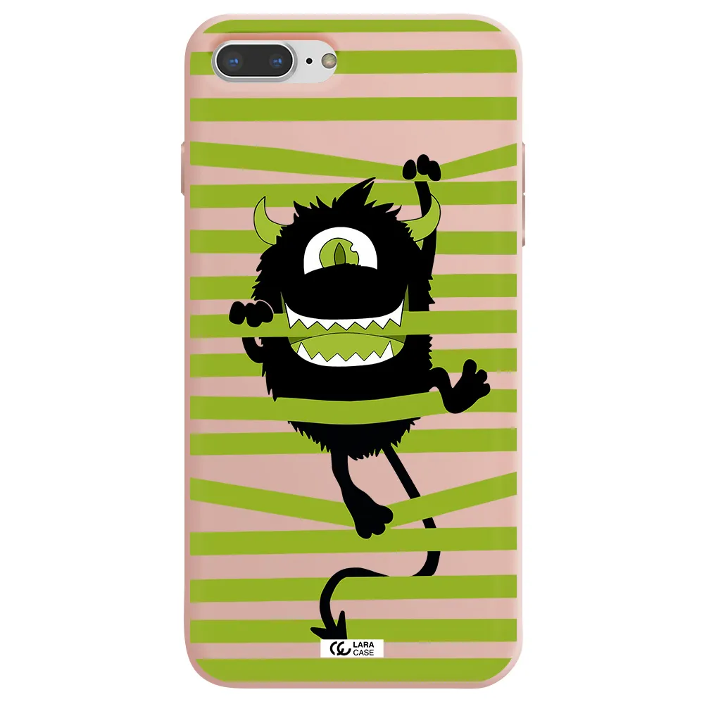 a black monster with horns and green stripes Apple iPhone 7 plus Silicone pastel pink Case