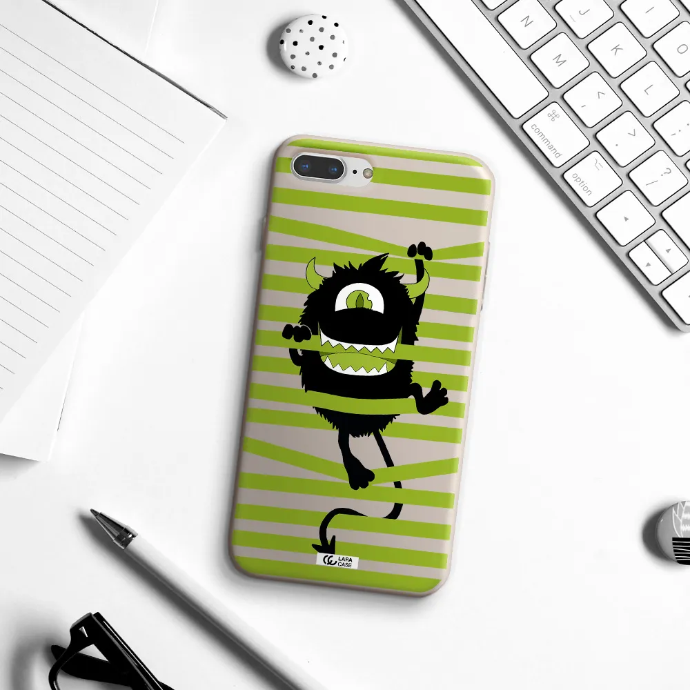 a black monster with horns and green stripes Apple iPhone 7 plus Silicone Stone Case