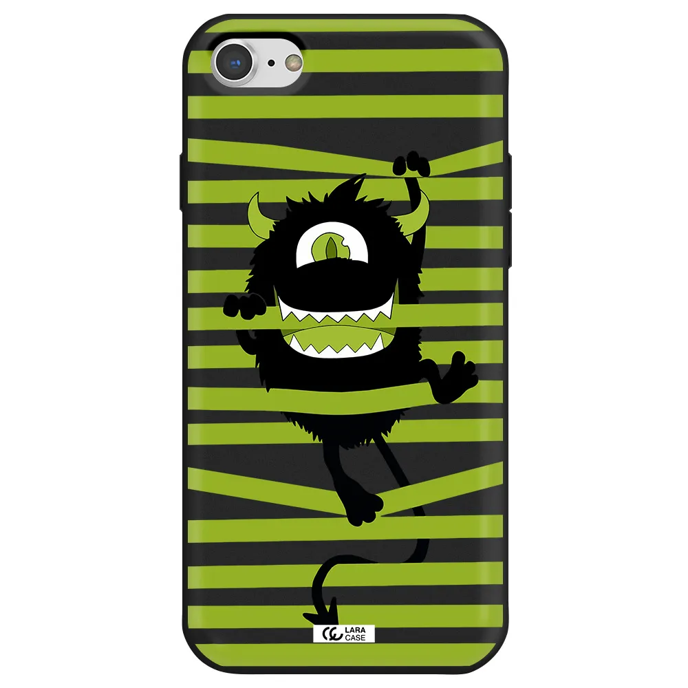a black monster with horns and green stripes Apple iPhone 7 Silicone black Case