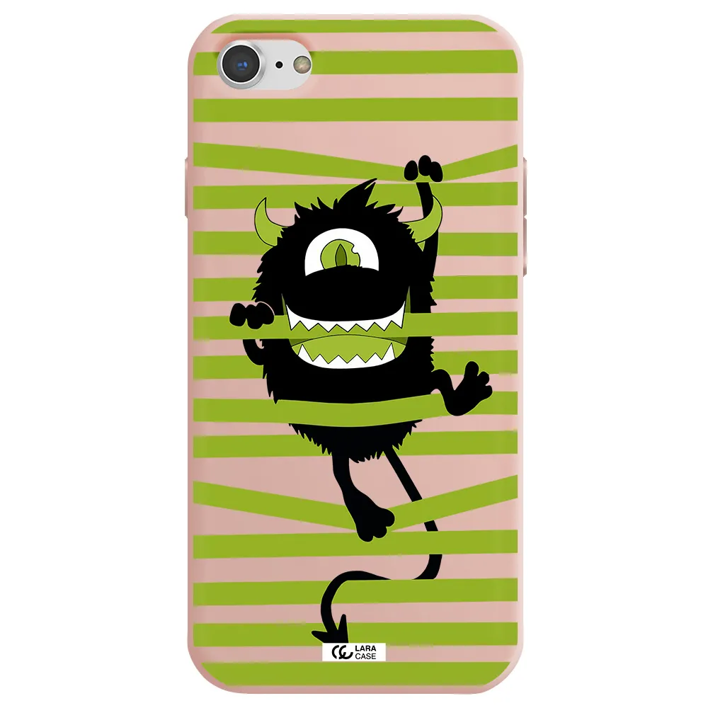 a black monster with horns and green stripes Apple iPhone 7 Silicone pastel pink Case