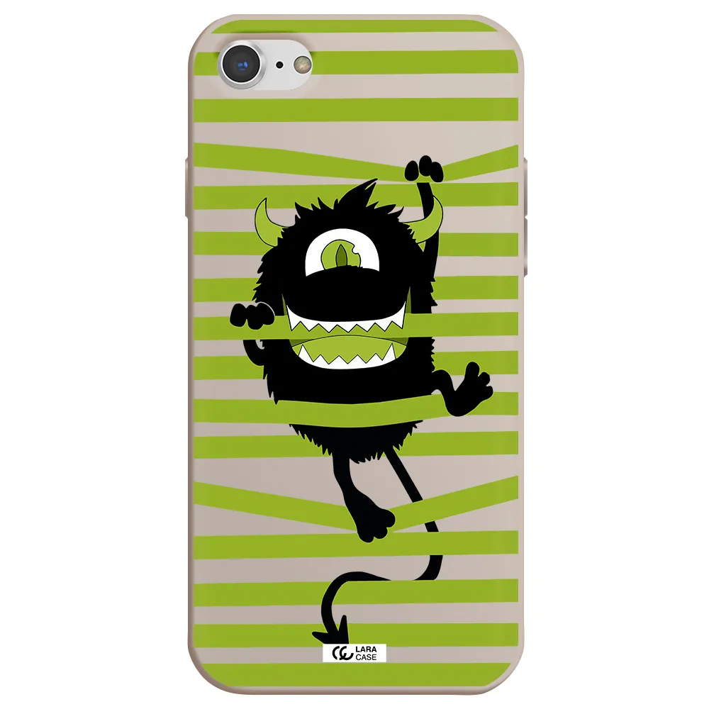 a black monster with horns and green stripes Apple iPhone 7 Silicone Stone Case