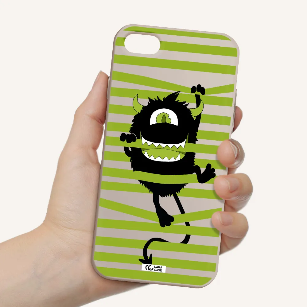 a black monster with horns and green stripes Apple iPhone 7 Silicone Stone Case