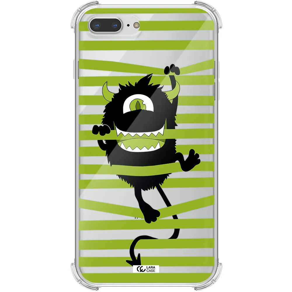 a black monster with horns and green stripes Apple iPhone 8 plus Clear PC Case
