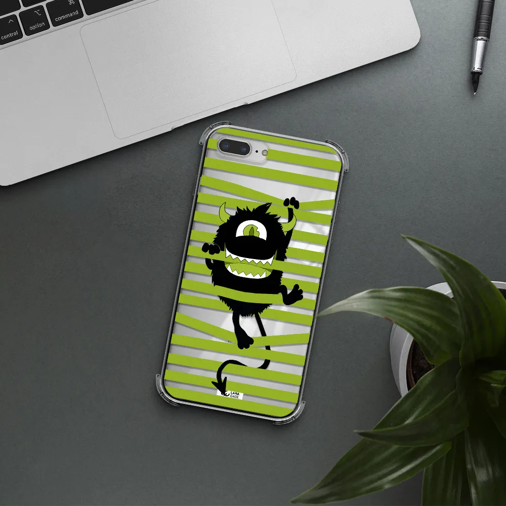 a black monster with horns and green stripes Apple iPhone 8 plus Clear PC Case
