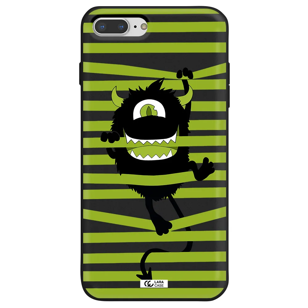 a black monster with horns and green stripes Apple iPhone 8 plus Silicone black Case