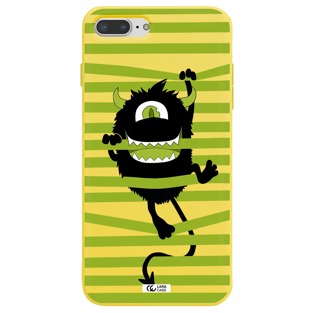 a black monster with horns and green stripes Apple iPhone 8 plus Silicone canary yellow Case