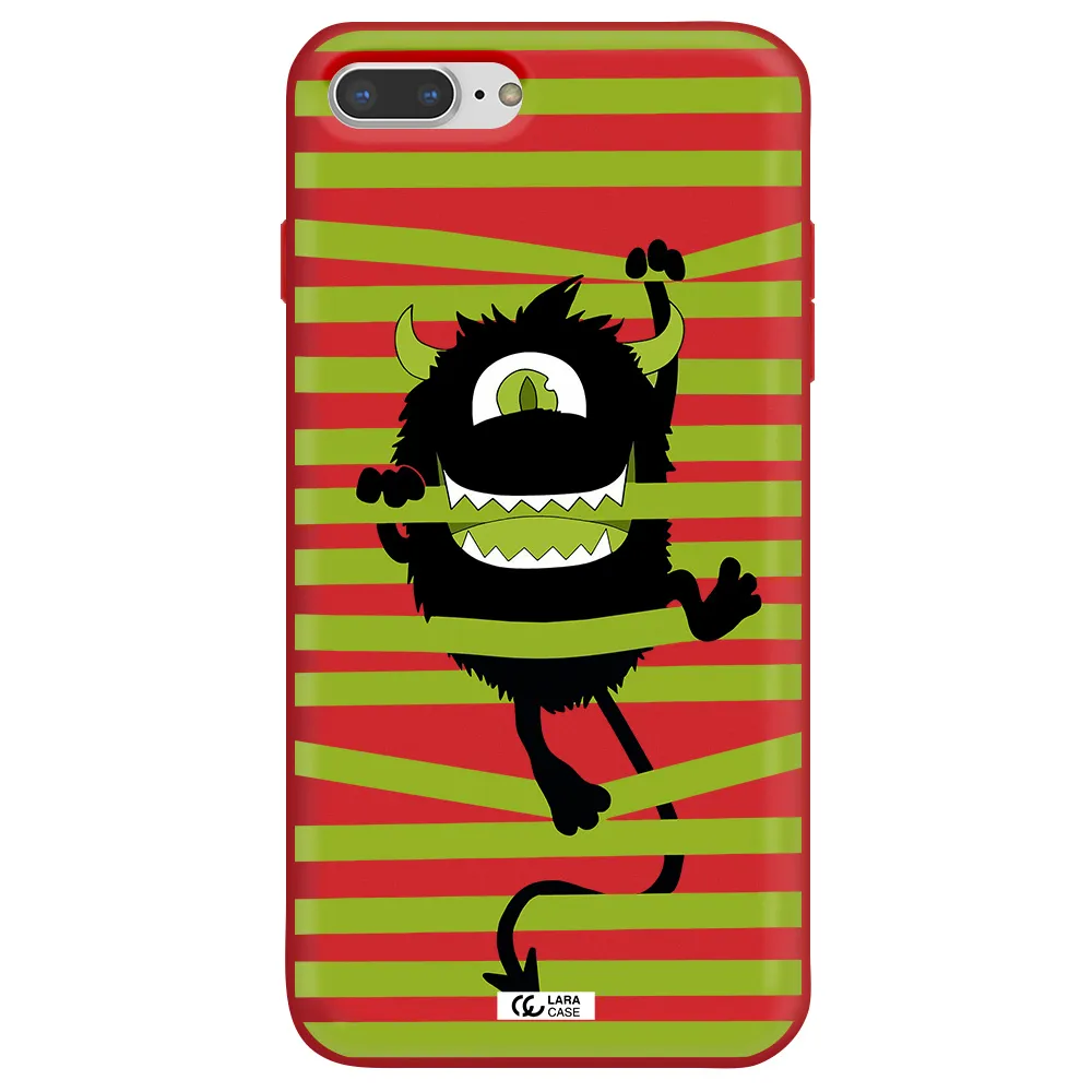a black monster with horns and green stripes Apple iPhone 8 plus Silicone Imperial Red Case