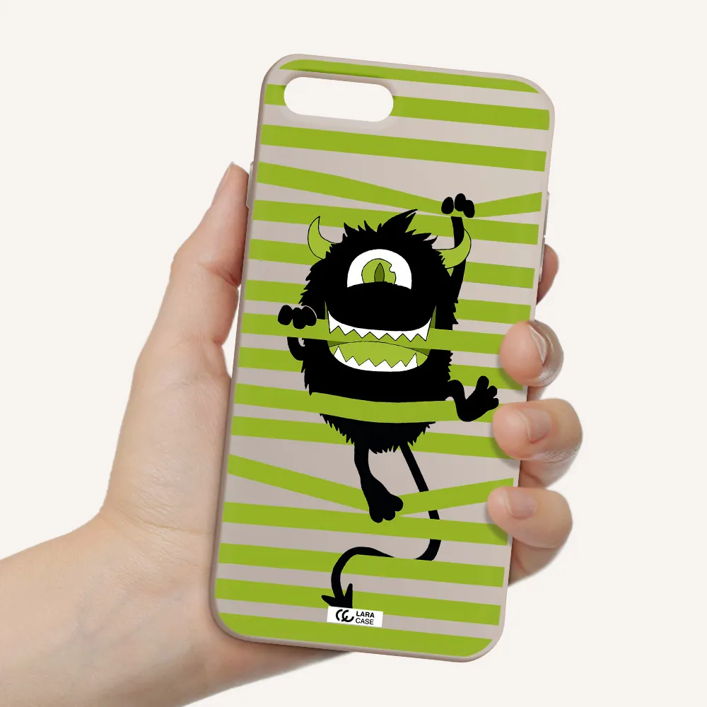 a black monster with horns and green stripes Apple iPhone 8 plus Silicone Stone Case