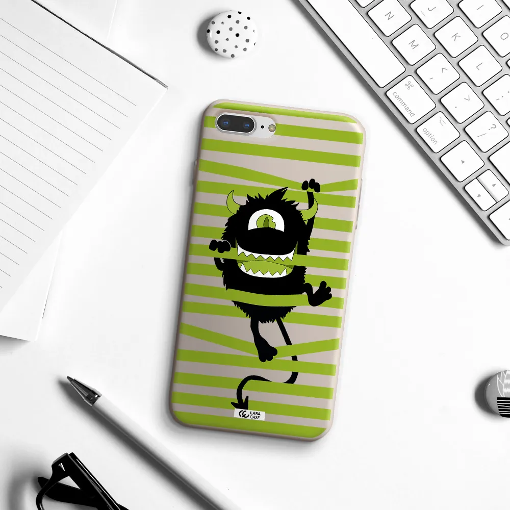 a black monster with horns and green stripes Apple iPhone 8 plus Silicone Stone Case