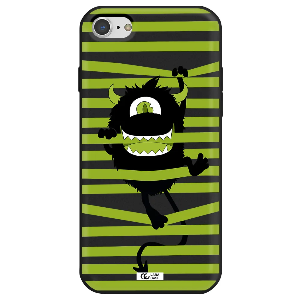 a black monster with horns and green stripes Apple iPhone 8 Silicone black Case