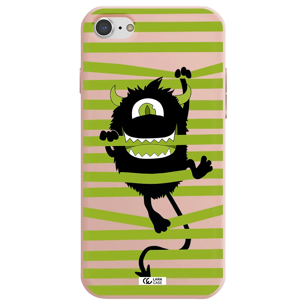 a black monster with horns and green stripes Apple iPhone 8 Silicone pastel pink Case