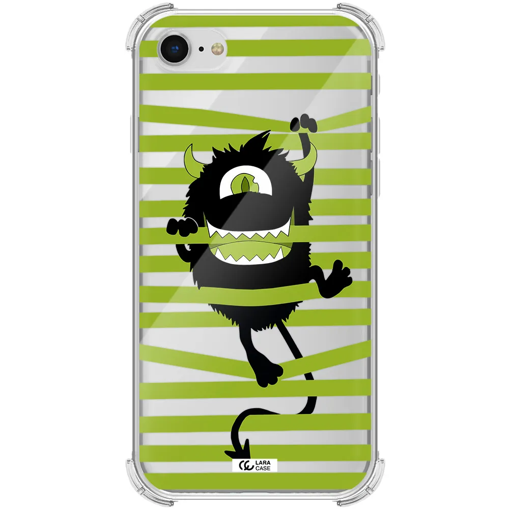 a black monster with horns and green stripes Apple iPhone se 2020 Clear PC Case