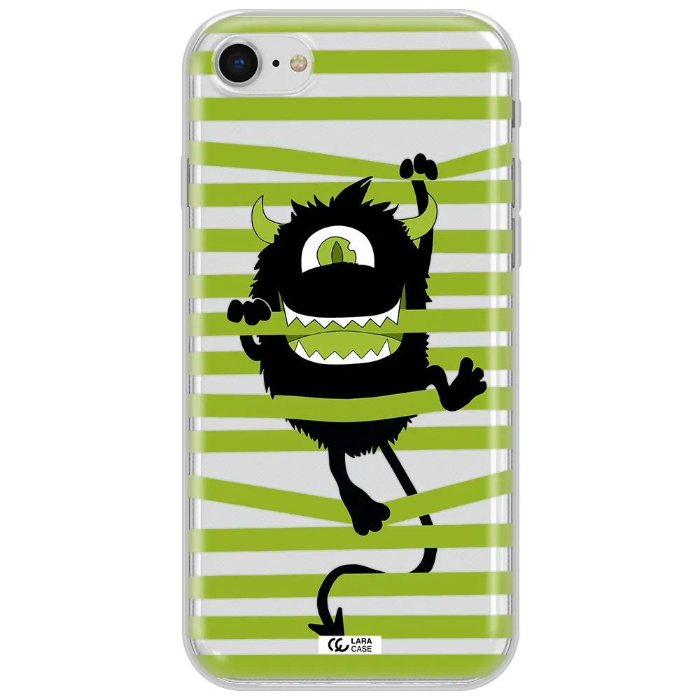 A Black Monster With Horns And Green Stripes Apple Iphone Se 2020 Clear Tpu Case