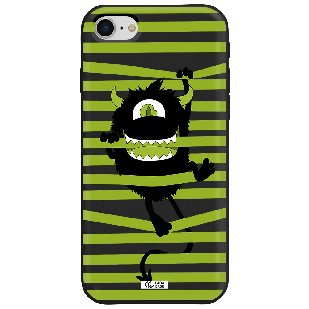 a black monster with horns and green stripes Apple iPhone se 2020 Silicone black Case