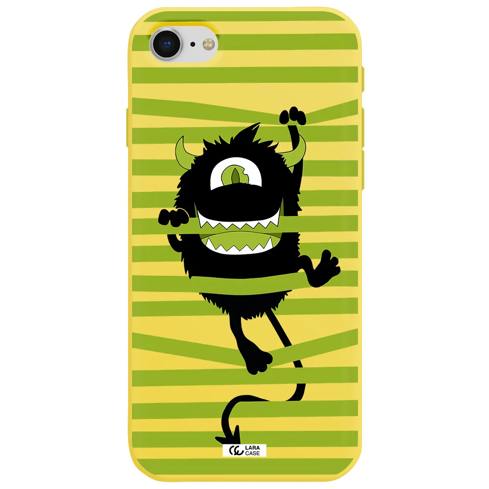 a black monster with horns and green stripes Apple iPhone se 2020 Silicone canary yellow Case