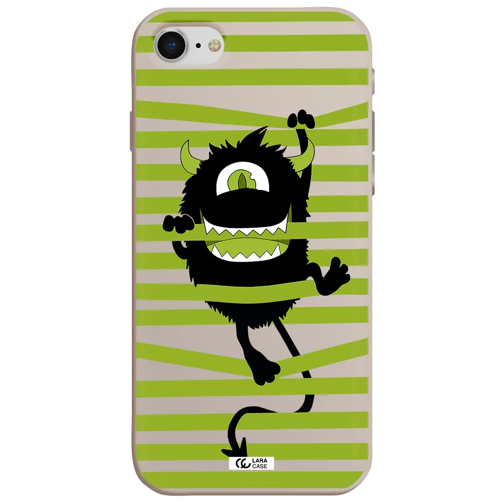 a black monster with horns and green stripes Apple iPhone se 2020 Silicone Stone Case