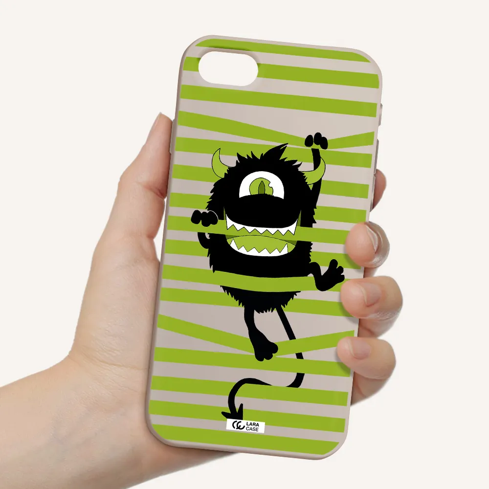 a black monster with horns and green stripes Apple iPhone se 2020 Silicone Stone Case