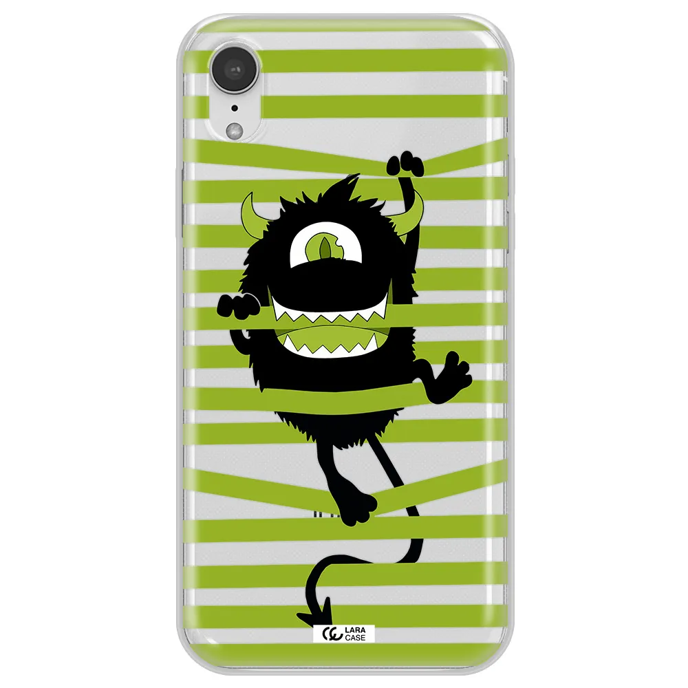 a black monster with horns and green stripes Apple iPhone XR Clear TPU Case