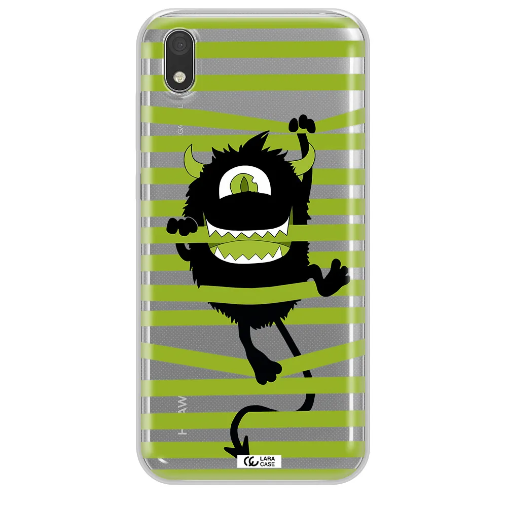 a black monster with horns and green stripes Huawei Honor 8S Clear TPU Case