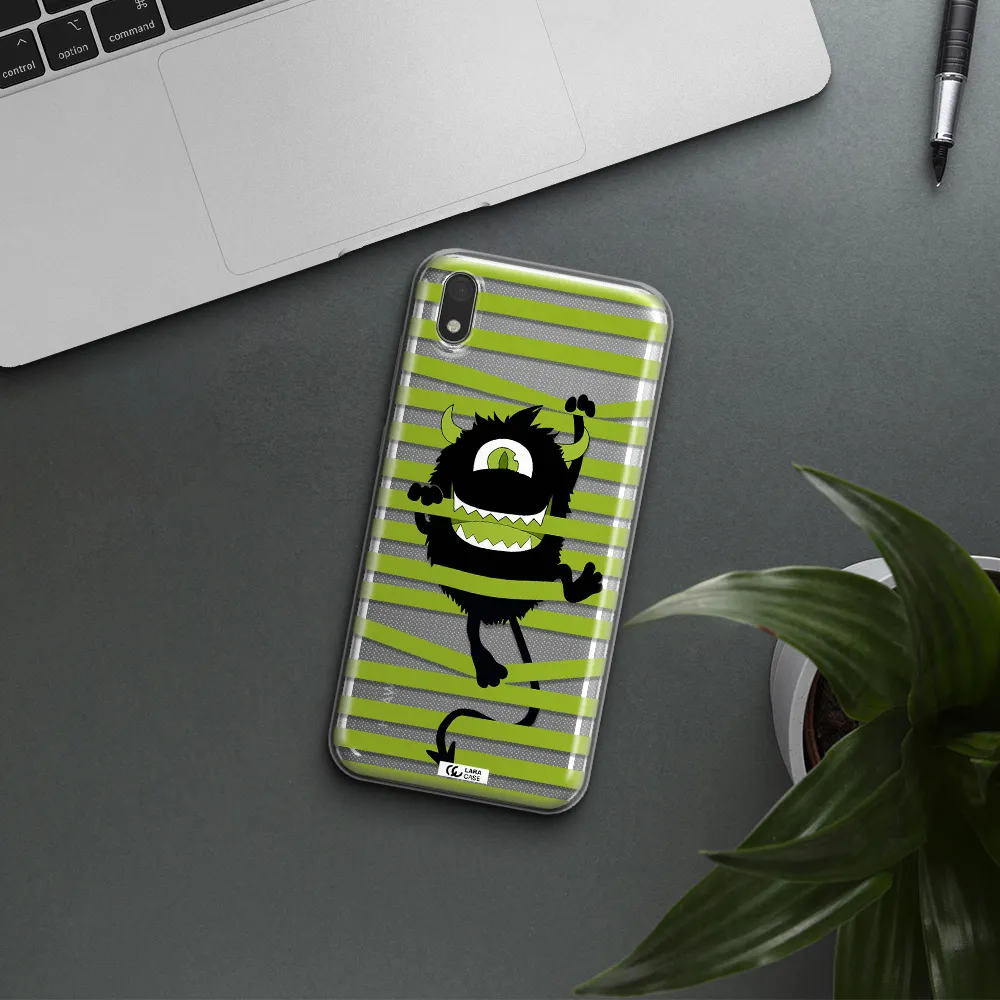 a black monster with horns and green stripes Huawei Honor 8S Clear TPU Case