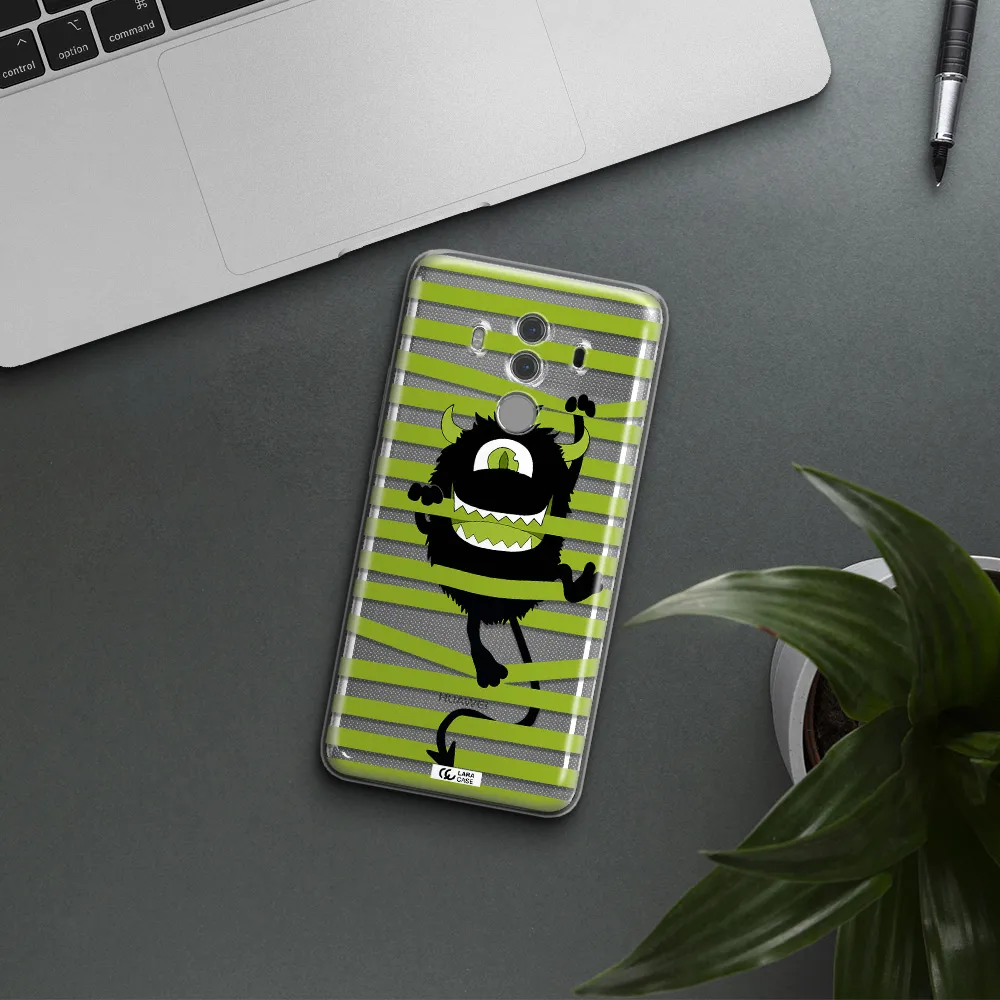 a black monster with horns and green stripes Huawei Mate 10 Pro Clear TPU Case