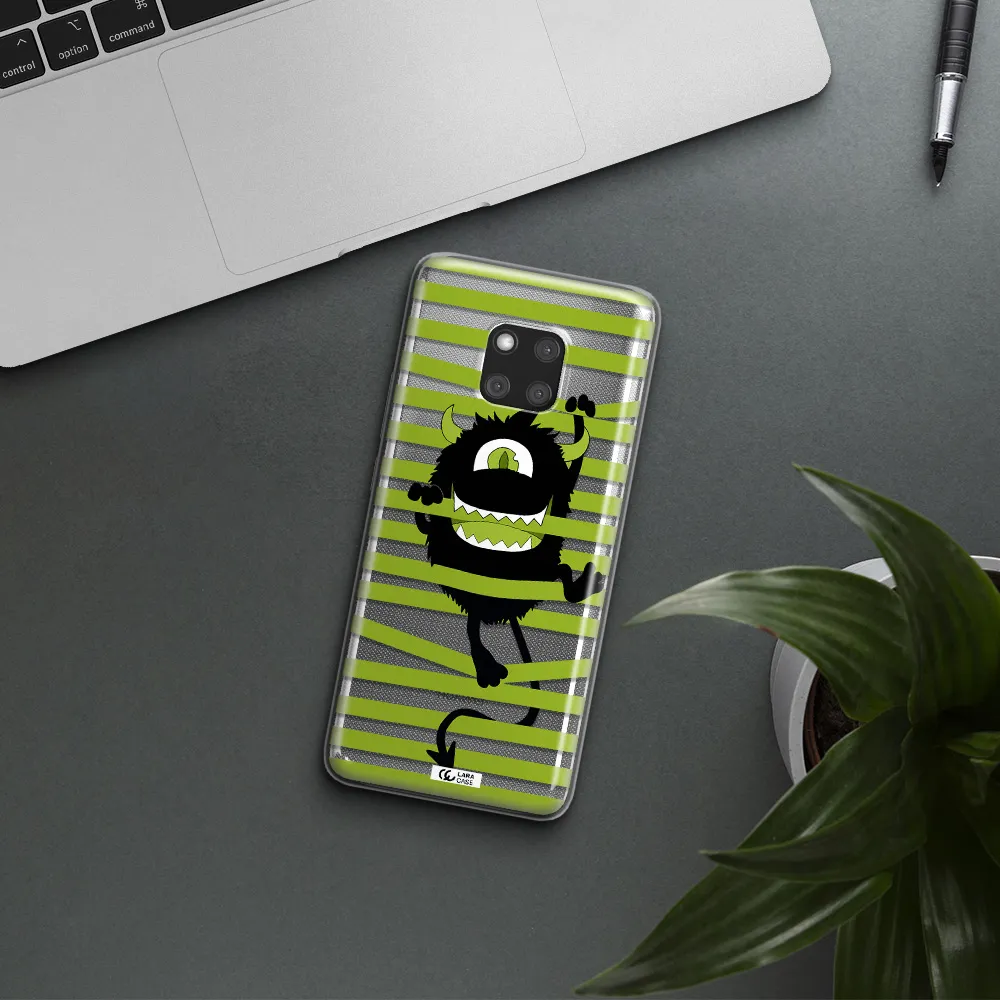 a black monster with horns and green stripes Huawei Mate 20 Pro Clear TPU Case