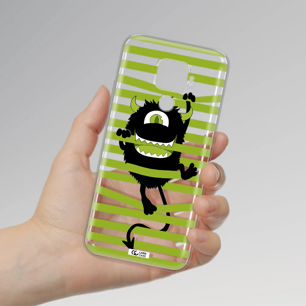 a black monster with horns and green stripes Huawei Mate 30 Lite Clear TPU Case