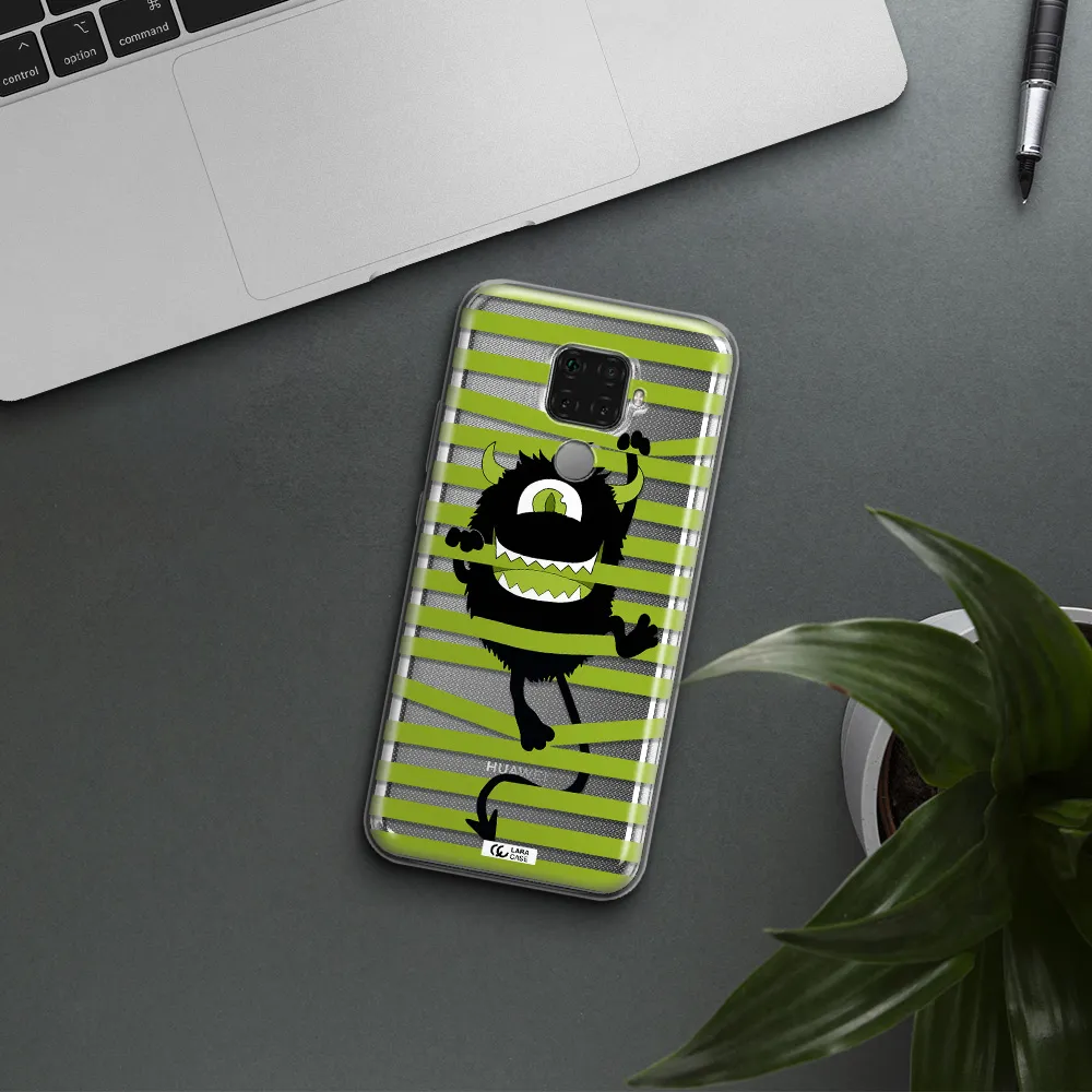 a black monster with horns and green stripes Huawei Mate 30 Lite Clear TPU Case