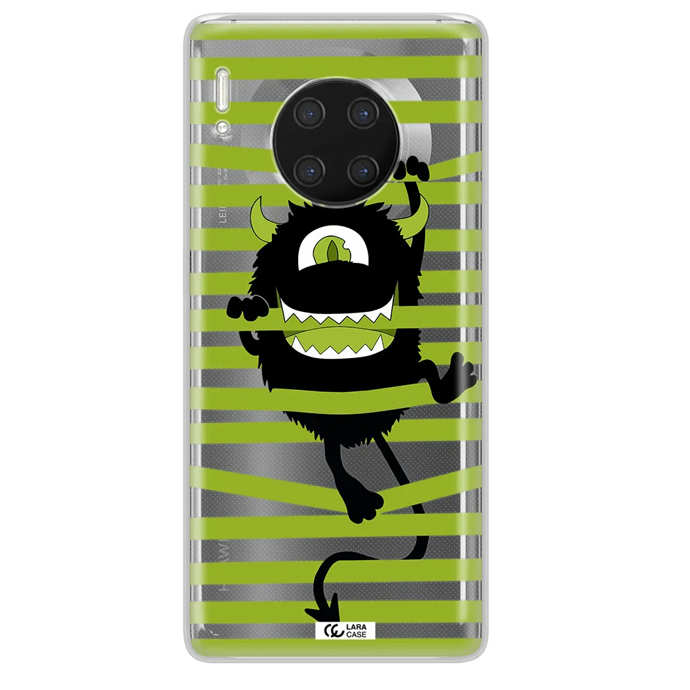 a black monster with horns and green stripes Huawei Mate 30 Pro Clear TPU Case