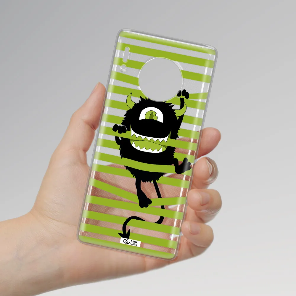 a black monster with horns and green stripes Huawei Mate 30 Pro Clear TPU Case