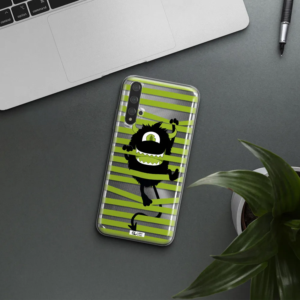 a black monster with horns and green stripes Huawei Nova 5t Clear TPU Case