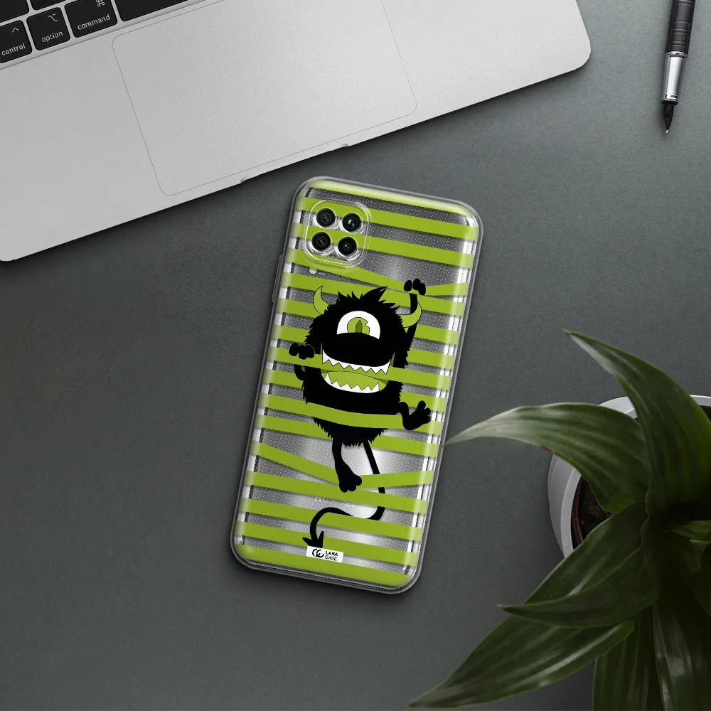 A Black Monster With Horns And Green Stripes Huawei Nova 7I Clear Tpu Case